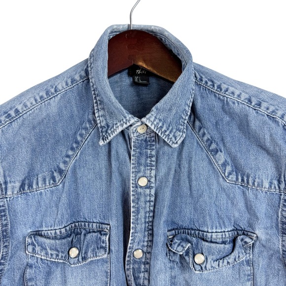 H&M Other - H&M Denim Shirt Mens Large Light Wash Western Snap Front Cowboy Americana Rugged